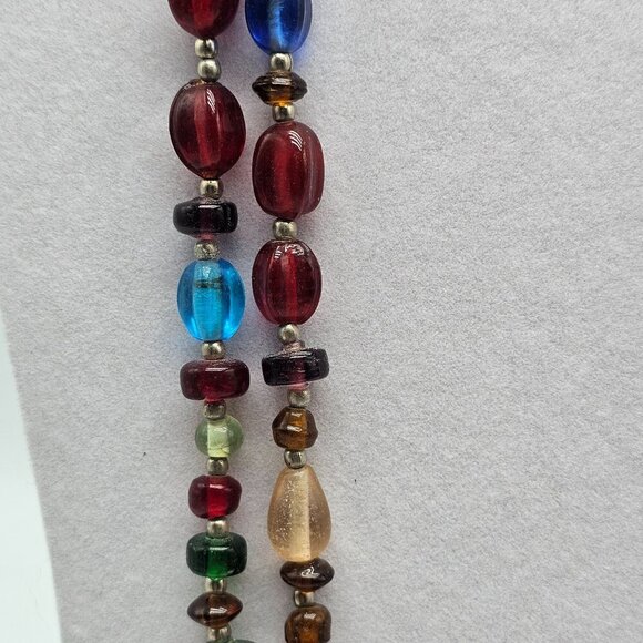 Abstract Boho Multicolor Beaded Necklace With Glass Beads Metal Accents - Picture 4 of 8